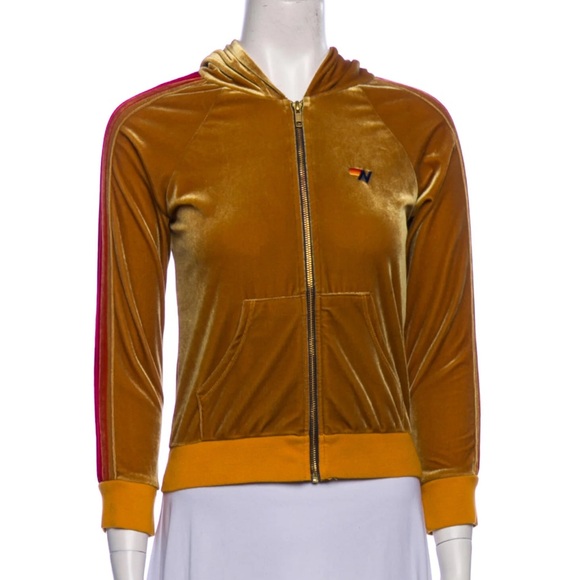 Aviator Nation Tops - Aviator Nation Gold Velvet 3 Stripe Zip Up Hoodie XS